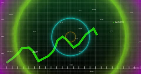 Digital Data Stream with Rising Line Graph