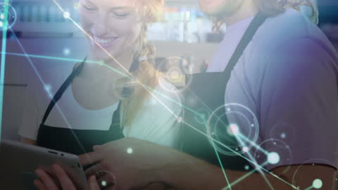 Business Team Using Digital Technology with Network Overlay