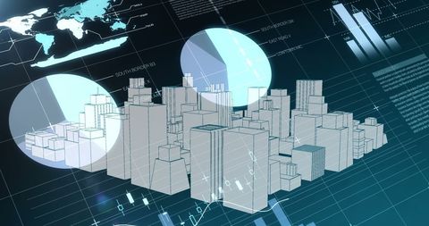 Futuristic Virtual City with Moving Graphs and Data Visualizations - Download Free Stock Images Pikwizard.com
