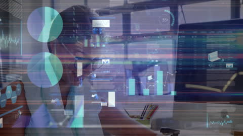 Dynamic Data Overlay on Businesswoman Analyzing Reports