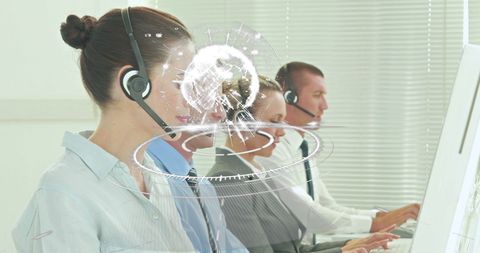 Call Center Team with Global Connections Hologram - Download Free Stock Images Pikwizard.com