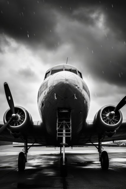 Airplane on runway with clouds in black and white, created using generative ai technology - Download Free Stock Photos Pikwizard.com