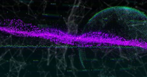 Magenta Data Stream with Network and Globe in Digital Space