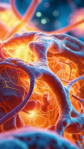 Vertical Microscopic Video Showing Pulsing Dendritic Branch Transmitting Vesicles in Brain Tissue