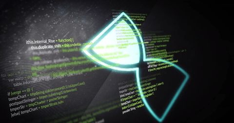 Futuristic hourglass with digital code flowing over dark background
