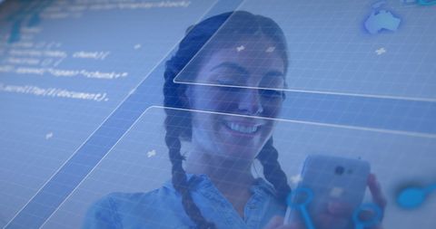 Woman Engaging with Digital Interface via Smartphone