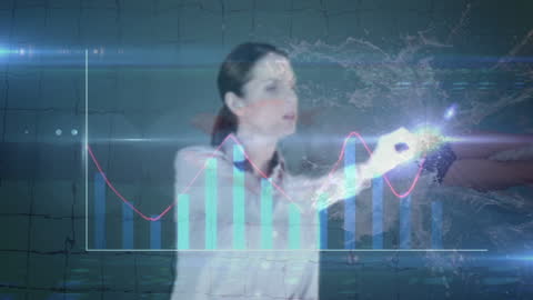 Businesswoman Interacting with Futuristic Data Charts
