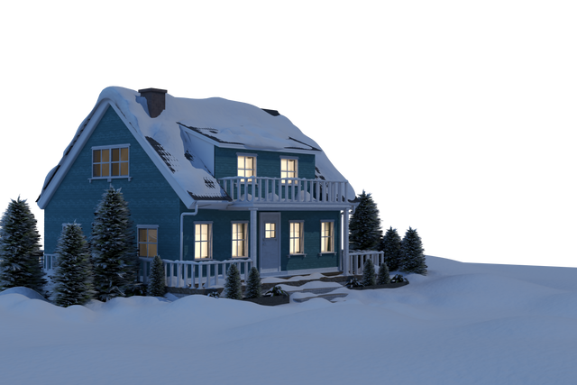 Illuminated Turquoise House Covered in Snow on Transparent Background - Download Free Stock Videos Pikwizard.com