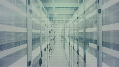 Digital Data Flow in Modern Server Room Animation