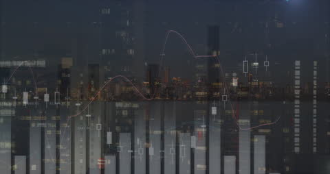 Financial Data Analytics Concept Over Cityscape Background