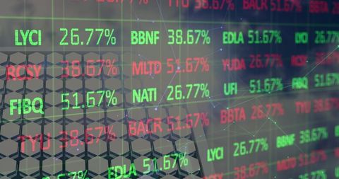 Digital Financial Market Display with Data Metrics Overlay