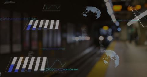 Digital Data Overlay with Subway Train in Background