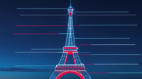 Neon Outline of Eiffel Tower Over Reflective Waters at Night
