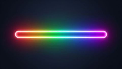 Glowing neon rainbow progress bar with rounded ends on dark background