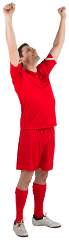 Triumphant Football Player in Red Uniform Transparent Background