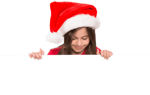 Transparent Christmas Card with Smiling Girl in Santa Hat