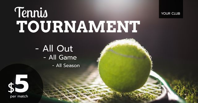 Tennis Tournament Flyer with Exciting Advertising Text and Close-up Tennis Ball - Download Free Stock Templates Pikwizard.com