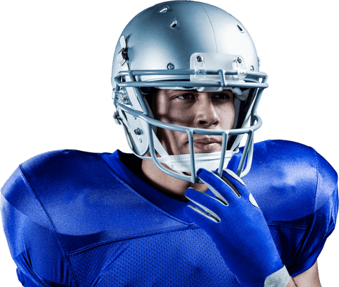 Transparent confident football player in blue jersey