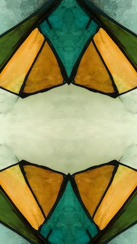 Vertical Stained Glass Panel Video Showing Shifting Light Pulse and Teal-Orange Symmetry