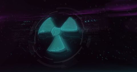 Nuclear Radiation Symbol on Digital Display with Glitch Effect