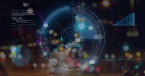 Futuristic Radar Interface Overlaying City Lights for Data Analysis - Download Free Stock Images Pikwizard.com
