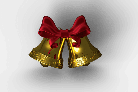 Stylized golden bells adorned with a vibrant red ribbon provide a festive touch. Image ideal for use in holiday cards, Christmas marketing materials, or digital crafts where a touch of elegance and seasonal spirit is desired.
