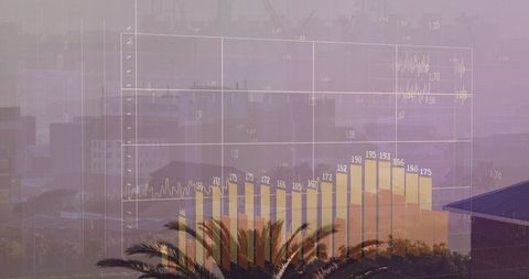 Digital Financial Chart Overlay on Urban Cityscape