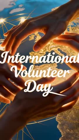 Hands Reaching Over Lit Globe Connecting Nodes Celebrating International Volunteer Day