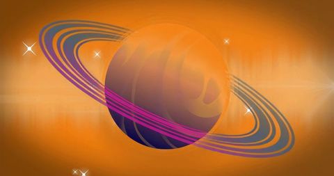 Glowing Ringed Planet Orbiting in Vibrant Orange Futuristic Space Illustration