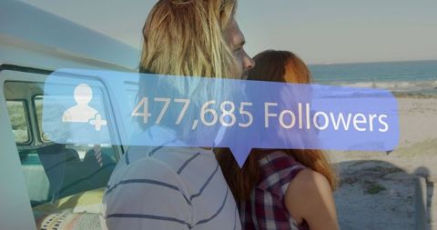 Couple Gazing at Beach with Social Media Influence Overlay