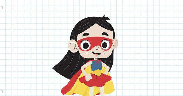 Girl in Superhero Costume Over Notebook Grid Background Illustration - Download Free Stock Images Pikwizard.com