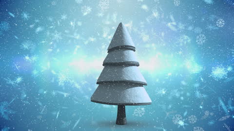 Abstract Christmas Tree with Falling Snowflakes