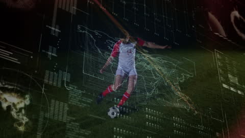 Football Player Analyzing Performance on Digital Interface