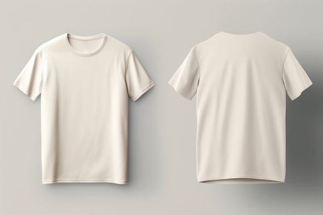 Neutral-colored blank T-shirt displayed in front and back views on a plain background. Perfect for design mockups, product catalogs, e-commerce websites, fashion branding, or print-on-demand services. Allows easy customization with logos, graphics, or text.