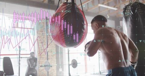 Athlete Training at Gym Merging Fitness and Futuristic Data Insights