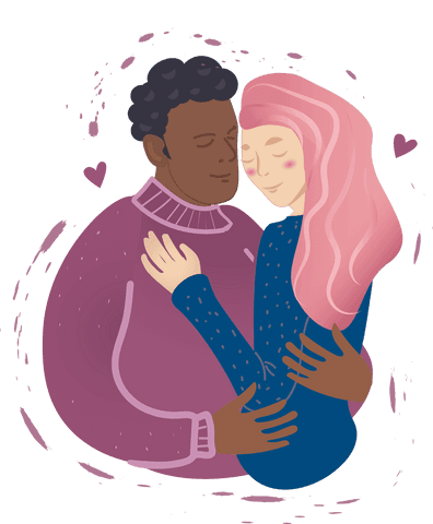 Diverse Couple Embracing with Love on Transparent Background