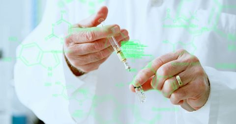Scientist Preparing Syringe with Vial in High-Tech Laboratory