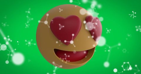 Heart-Eyes Emoji Smiling on Abstract Green Digital Background