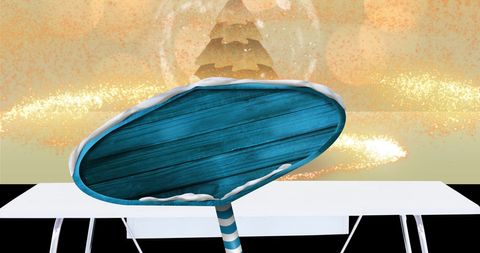 Blue road sign with christmas background elements