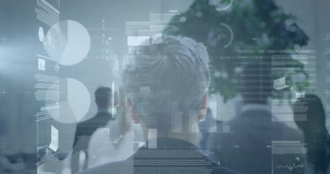 Diverse Businesspeople Amidst Digital Financial Data Animation