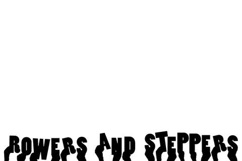 Hands holding rowers and steppers words on transparent background