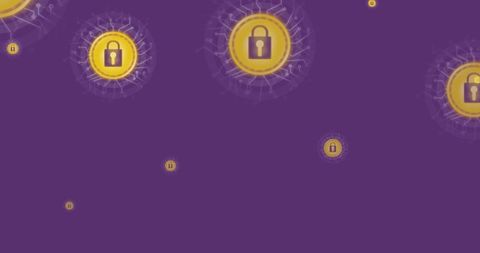 Digital security lock icons on purple background