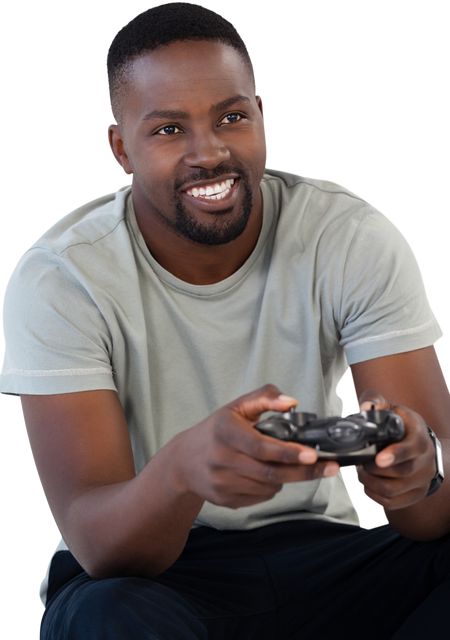 Smiling Man Holding Game Controller on Transparent Background - Download Free Stock Videos Pikwizard.com