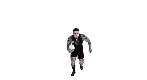 Caucasian rugby player running with ball in action pose transparent background