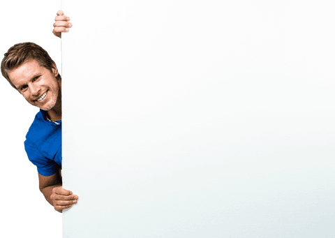 smiling man behind transparent blank placard looking out - Download Free Stock Videos Pikwizard.com