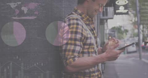 Tech-Savvy Man Analyzing Financial Data on Mobile Device