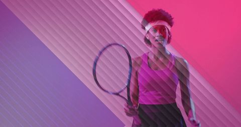 Dynamic tennis player with artistic overlay in vibrant colors
