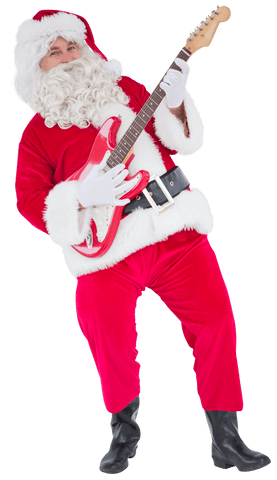 Festive Santa Claus Playing Electric Guitar Rocks in Transparent Holiday Style