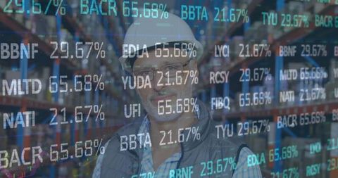 Businessman with Hard Hat Overlapping Financial Stock Data