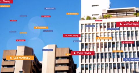 Digital Social Media Notifications in Modern Cityscape